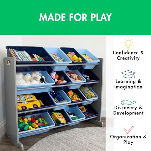 Humble Crew Supersized Toy Storage Organizer with 16 Removable Bins, Blue/Navy – Large Toy Storage for Toddlers Ideal for Kids' Rooms, Playrooms, and Nurseries - Modern Toy Bins for Kids