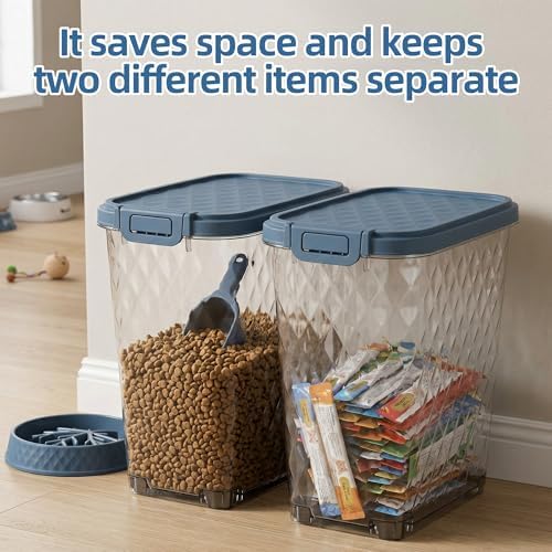 DRATO Pet Food Storage Containers, 2-Pack 60LBS Capacity Resin Dog Food Container with Airtight Lid, Transparent Body, Sturdy & Durable, Versatile Pet Food Bin for Indoor Dog Food Storage