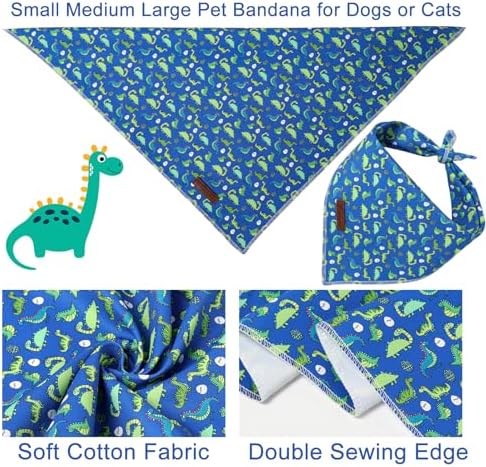 Summer Dog Bandana, UP URARA PUP Dinosaur Triangle Bid Scarf for Medium Large Dogs, Cotton Kerchief for Girl Boy Puppies, Cute Summer BlueBandana,S