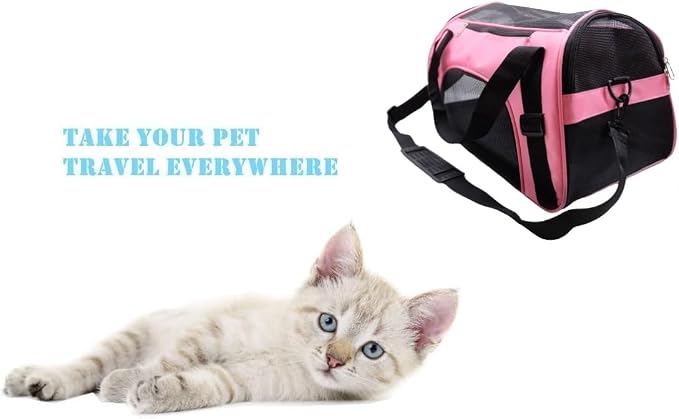 ZaneSun Cat Carrier,Soft-Sided Pet Travel Carrier for Cats,Dogs Puppy Comfort Portable Foldable Pet Bag Airline Approved (Medium-LightPink)