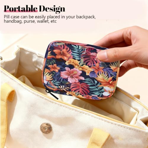 Travel Pill Organizer Navy Tropical Flower Small Pill Case