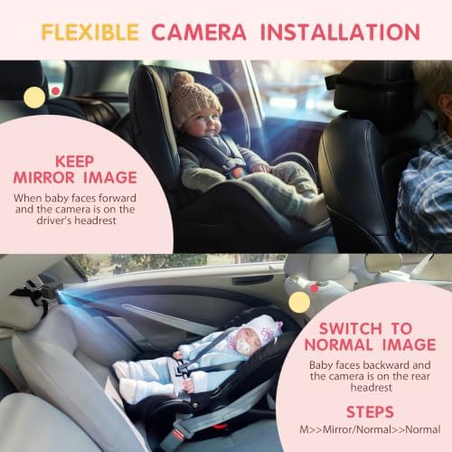 S100P Baby Car Camera with Ultra Night Vision, 5'' HD 1080P IPS Baby Car Monitor with 3X Zoom, Backseat/Carseat/Rear Seat Camera USB, Easy No-Damage Install, Safety for Infants and Pets (5 inch Pink)