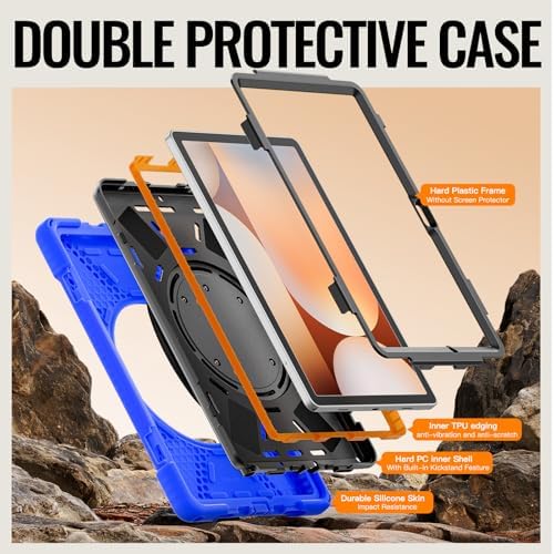 Rugged Protective Case Compatible with Samsung Galaxy Tab A11 Plus/A11 + 11" 2023 SM-X230, Military-Grade Shockproof Cover with 360° Rotating Stand & Built-in Screen Protector (Blue)