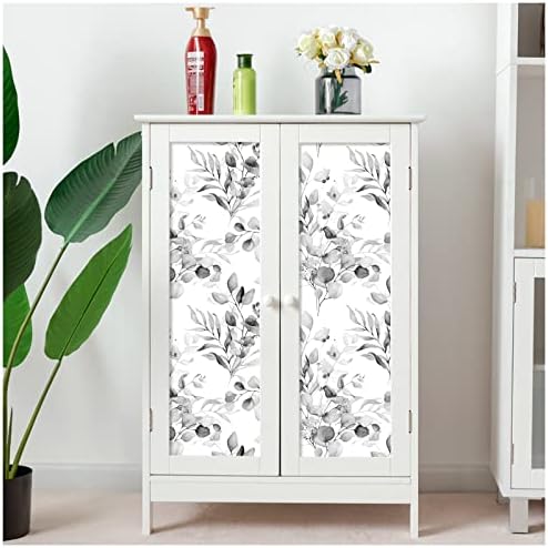 HAOKH0ME Floral Shelf Liner Self Adhesive Drawer Liner Grey Contact Paper | Peel and Stick Cabinets Cupboard Dresser Drawers Easy Liners for Bathroom Kitchen Table Waterproof Removable 17.3in x 6.5ft