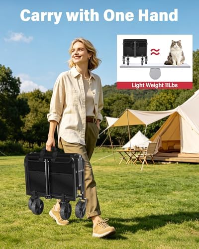 Collapsible Wagon Cart, Folding Cart with 360LBS Capacity, Black | All-Terrain Wheels & Flexible Handle, Heavy Duty Utility Wagon for Grocery Camping Garden Shopping Sports
