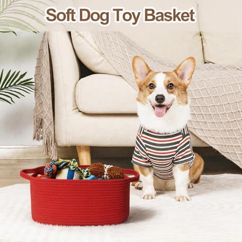 Cute Red Gift Basket, Woven Baskets for Gifts Empty Valentine's Day, Cotton Rope Storage Bin for Organizing, Cat Dog Toy Box, Baby Nursery Organizer, Wicker Easter Basket, Red Room Decor