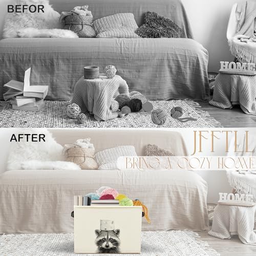 Funny Raccoon Bathroom Storage Bins Box, Raccoon Lovers Gifts, Black and White Cute Animal Storage Basket Laundry Hamper with Handle for Bathroom Clothes Vanity Undersink Home Organization