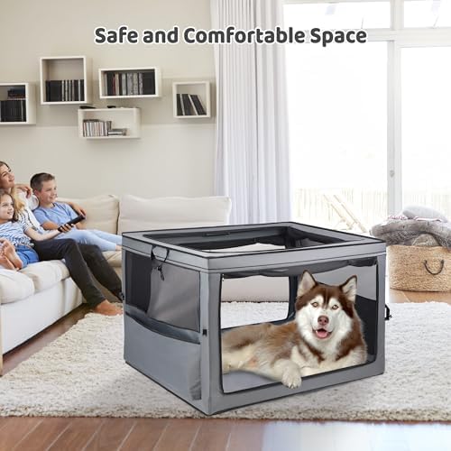 ZUKKA Collapsible Dog Crate for Medium Large Dogs Portable Waterproof Dog Crate Foldable Soft Kennel 3-Door and Mesh Windows for Indoor & Outdoor Travel,with Storage Bag