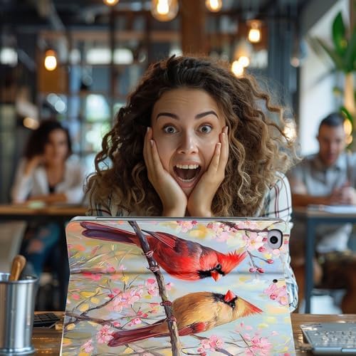 for Microsoft Surface Pro 7 Plus,Surface Pro 7/6/5/4 12.3" Tablet Case,Auto Wake/Sleep,Adjustable Stand Protective Cover - Cute Cardinal Bird Sakura