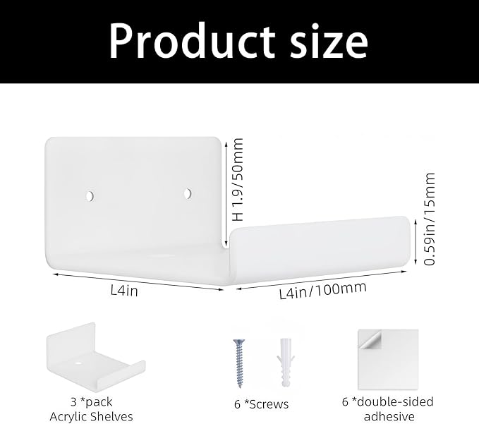 Pack of 3 Wall Mount Shelves for Security Cameras Remote Controls Modern Organization Living Room Bathroom Storage