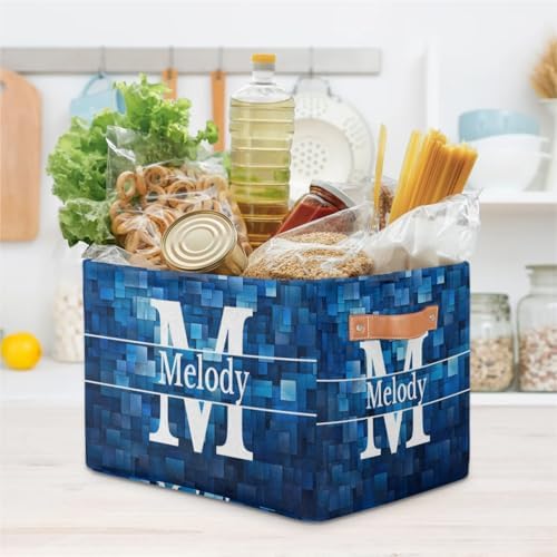 Custom Initial Letter Storage Basket, Dark Blue Geometric Books Shelf