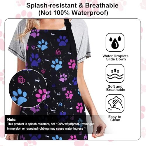 Dog Grooming Water-repellent Apron with 2 Pockets, Animals Puppy Dogs Pets Kitchen Chef Aprons for Grooming Cooking