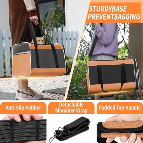 GAPZER Large Cat Carrier Soft, Collapsible Travel Pet Carry Bag, Small Dogs | Large Kitty Cat 20 lbs Maine Coon, Top Load Transport Small Puppy Dog Kennel, Yorkie Little Dog 10lbs, Sturdy Fabric Orange