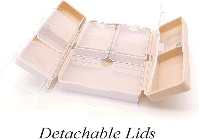 Magnetic Foldable Pill Case, Daily Pill Box Organizer Easy to Open | BPA Free, 7-Day Portable Weekly Vitamin Dispenser Reminder for Medicine, Fish Oil, Supplements, Capsule, DHA, Beige White