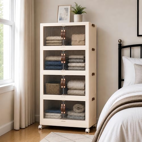 SAILUN 464Qt Stackable Storage Bins,Storage Cabinet a Lid,4Pack Blush White