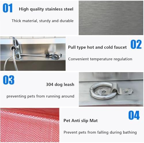 Dog Grooming Tub, Professional Stainless Steel Pet Bathing Station for Dogs - Washing Sink for Home Use,35cm/13.7in-100cm/39.4in,50cm/19.7in-100cm/39.4in
