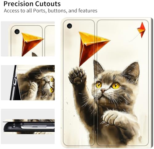 Case for Samsung Galaxy Tab A8 10.5" 2022 Model (SM-X200/X205/X207) | Slim Leather Smart Cover with Multi-Angle Anti-Slip Stand [Auto Wake/Sleep] Shell for Women Men - Gray Cat Painting