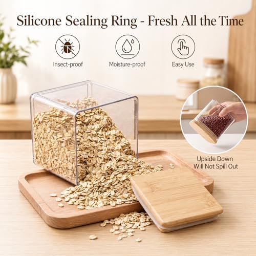 Suclain 12 Pcs 25oz Plastic Square Pantry Storage Container with Bamboo Lid