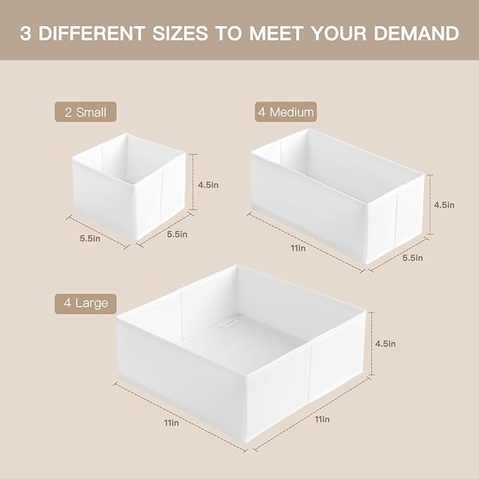 Drawer Organizer Clothes, 10 Pack Dresser Organizer for Baby Clothes, Underwear, Sock- Foldable Closet Organization and Storage Dividers Bins for Nursery, Bedroom (White)