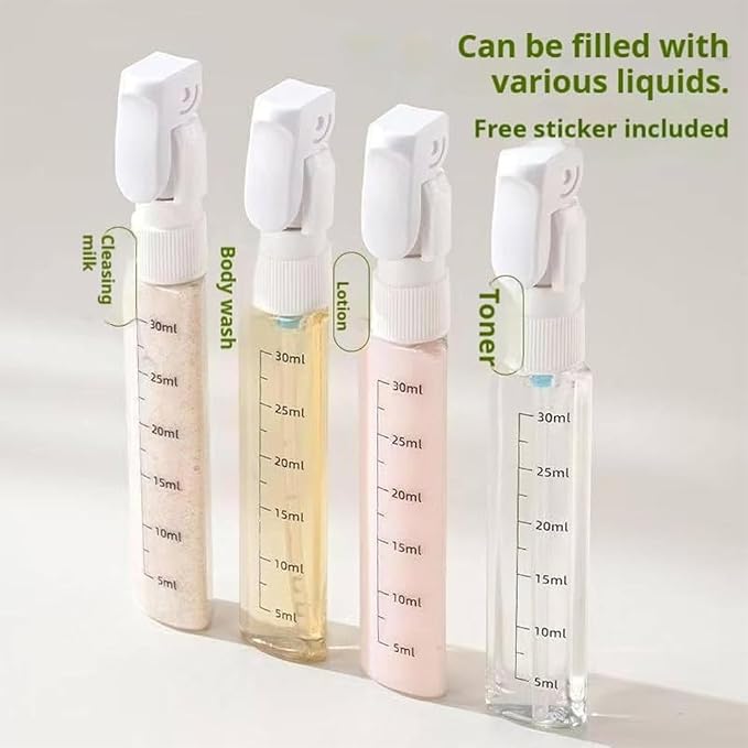 4 In 1 Travel Dispenser Bottle,With 4 Pack 30ml Travel Bottles,Refillable & Leak Proof Portable Toiletry Containers With Scale Label,For Shampoo Lotion Conditioner Soap Cream (GREEN)