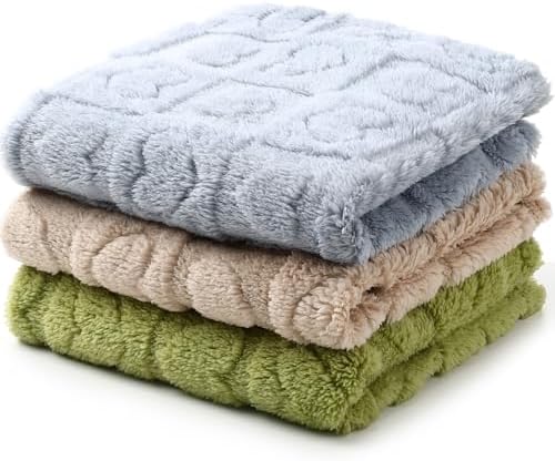 Tegeme 3 Pcs Small Dog Blanket 280 GSM Washable Pet Bed Cover Soft Fluffy Puppy Blanket 3D Textured Heart Checkered Pattern Fleece Soft Cat Plush Pet Throws for Kitten Doggy(Vibrant Colors,20"×30")