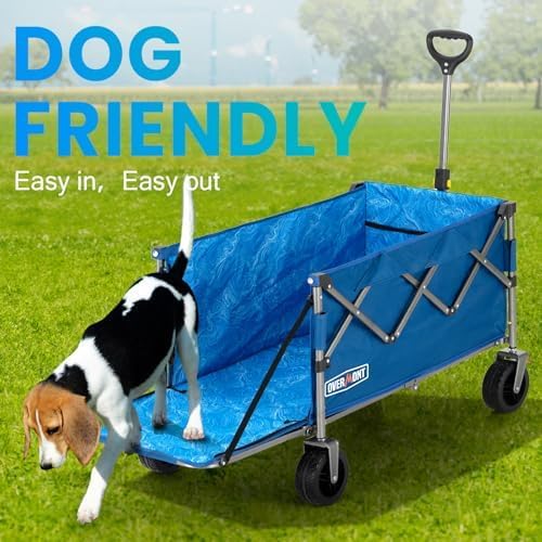 Overmont Folding Wagon with Tailgate, 300 lb Heavy Duty Collapsible Cart | 200L Large Capacity, All-Terrain Swivel Wheels with Dual Brakes, 49.2 in Extended Bed for Camping, Beach, Sports & Garden