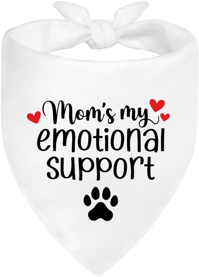 Mom’s My Emotional Support White Dog Bandana, Decor Accessories for Pet Birthday Gifts, Funny Printed Dog Bandanas, Thanksgiving for Women Mom Puppy Owner Pet Lover