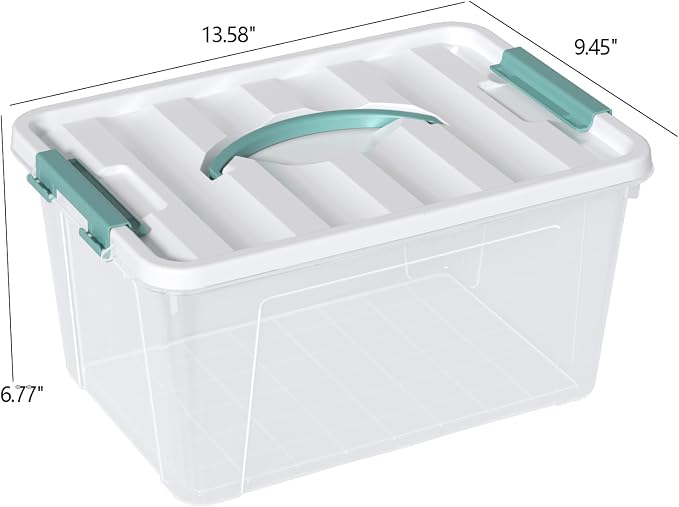 8-Pack 14 Quart Stackable Storage Bin, Plastic Box with Handle | Clear Plastic Containers for Pantry, Closet, Fridge, and Garage, Secure Snap Latches, Nesting Design