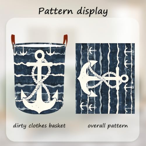 Laundry Basket 15.7x19.7 in Nautical Anchor Hamper for Bedroom