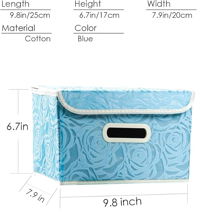 Collapsible Storage Boxes with Lids [5-Pack] Fabric Decorative Storage Bins Cubes Organizer Containers Baskets with Cover Handles Divider for Bedroom Closet Living Room Blue 9.8x7.9x6.7 Inch