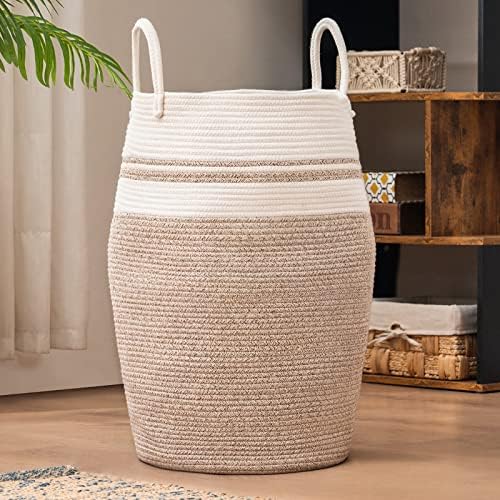 Cotton Rope Laundry Hamper by YOUDENOVA, 105L - Woven Collapsible Laundry Basket - Clothes Storage Basket for Blankets organizing, Bedroom Storage, Clothes Hamper – Brown | 105L Tall Clothes Hamper, Extra Large Rope Wicker Laundry Basket, Storage Baske...