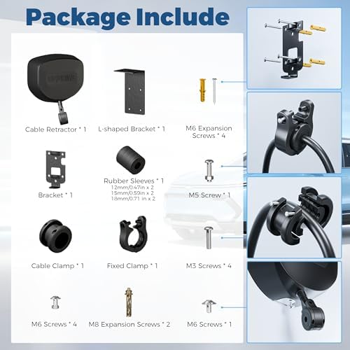 Flexible Charging EV Charger Cable Retractor, 11.5ft Self-Locking Automatic Retractable Cable Organizer for Electric Vehicle Charging, Universal Fits Most EV Charging Cables