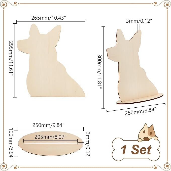AHANDMAKER Dog Silhouette Display Stand, Wooden Pet Bib Scarf Bandana Display Holder for Pet Boutique Craft Show Photography Props Blank Dog Shape Mannequin Stand for Collar Bib Display Store Booth (11.8" Tall)