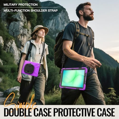 Rugged Protective Case Compatible with Samsung Galaxy Tab A11 Plus/A11 + 11" 2023 SM-X230, Military-Grade Shockproof Cover with 360° Rotating Stand & Built-in Screen Protector (Purple)