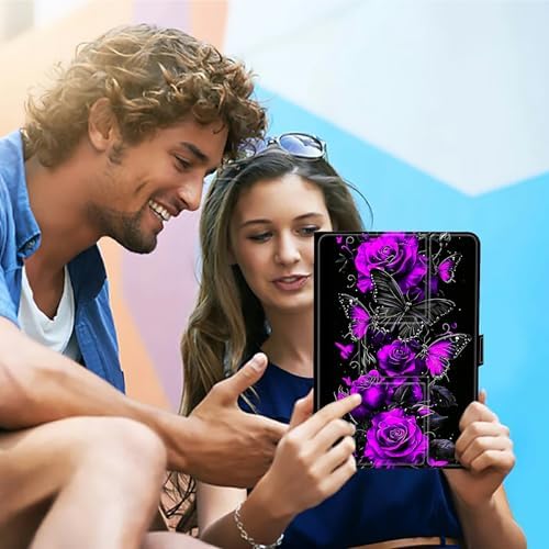 Universal Tablet Case for T-Mobile Revvl Tab 2 10.1" 2025/Revvl Tab 5G 10.36" 2023, 360 Degree Rotating Kickstand Protective Stand PU Leather Shell Cover for 9"-10.5", Purple Rose Art
