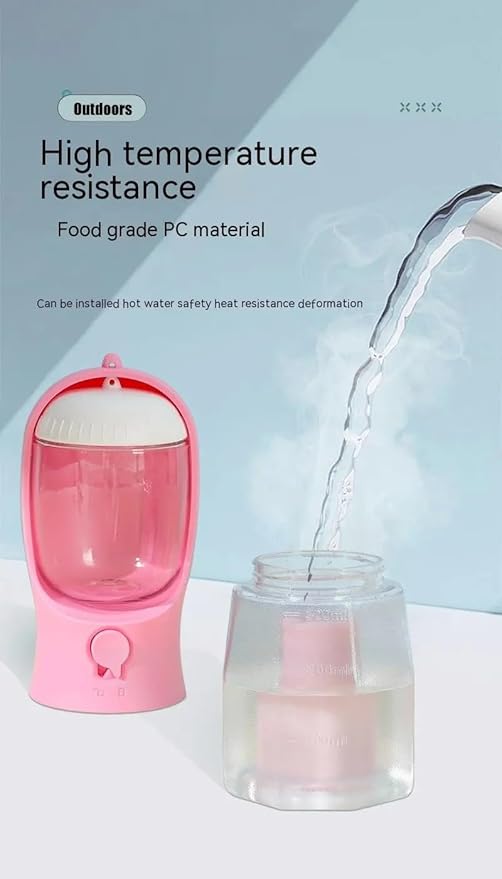Three-in-one Portable Multi-Functional Pet Cup (Includes 1 Roll of Poop Bag) (Capacity 20 oz Water, 100 gm Food) (Pink)