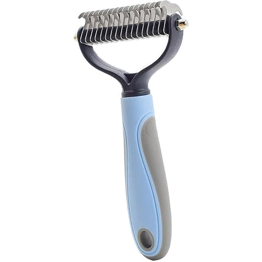 Pet Grooming Rake - Double-Sided Dematting Tool for Dogs & Cats - Extra-Wide Undercoat Rake for Long Hair Animals - Effective Deshedding Comb - Ergonomic Handle Included