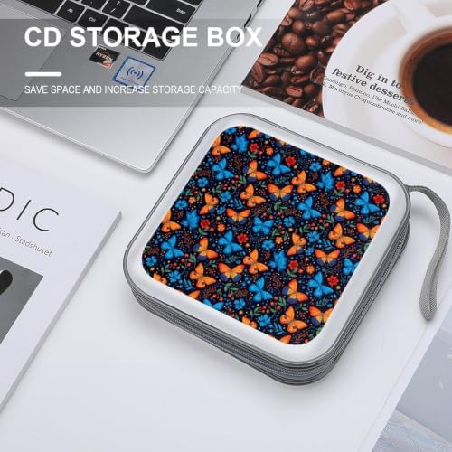 CD Holder Butterflies 40 Capacity Protective Disc Storage Case | Hard Plastic, Butterfly Animal Butterflies CD DVD Organizer Wallet Portable for Car Home Office Travel