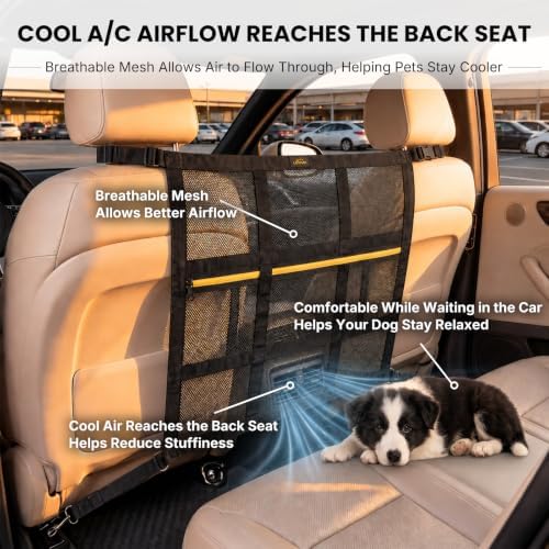 Dog Car Barrier for SUV, Truck & Sedan, Safer Driving | Double-Layer Car Divider for Dogs with Mesh Organizer, Car net for dogs, Breathable & Easy to Install