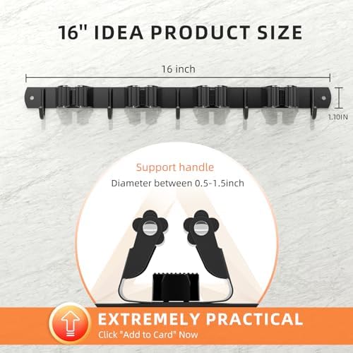 Broom Holder Wall Mount, Improved Non-slip Mop and Broom Holder Wall Mount, Heavy Duty Broom Hanger Organizer for Closet Laundry Garden Garage Storage (4 Racks 5 Hooks)