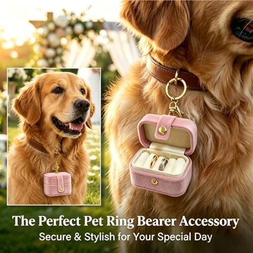 Velvet Dog Collar Ring Bearer Box with Clip (Pink)