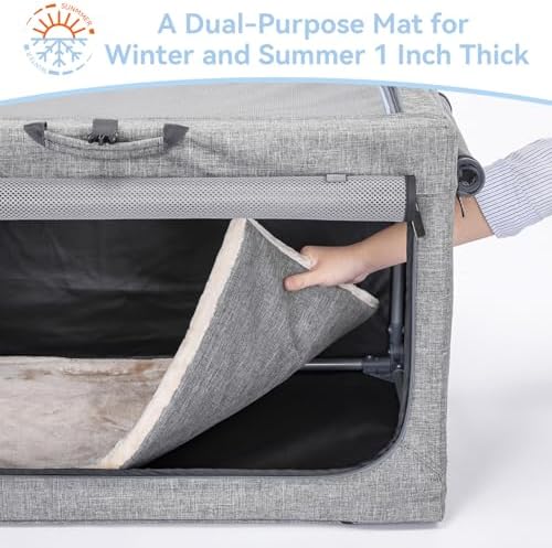 PETSFIT Portable Dog Crate for Small Dogs, – 24" Soft Dog Travel Crates with Lockable Zippers & Thicken Mat, Adjustable Patented Spiral Steel Frame, Collapsible Kennel for Indoor & Outdoor
