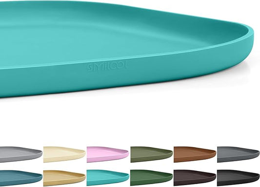 SMILOOL Small Silicone Pet Food Mat with Raised Edge for Food and Water Bowl, Square Dog Feeding Mats, Cat Food Trays for Floor Waterproof, Rubber Tray for Dogs and Cats, 12 x 12 x 0.7 Dark Turquoise