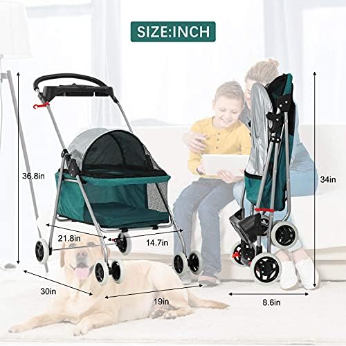 Meet Perfect Pet Stroller for Small/Medium Dogs & Cats, Foldable | Waterproof fabric helps protect pets during outdoor travel; Mesh panels provide ventilation and visibility.