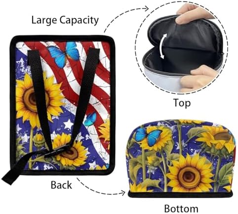 4th of July Car Trash Can with Lid Hanging Car Trash Bag Leak-Proof Portable Cars Garbage Bin Sedan Accessories Interior Cars Organizer, USA Flag Sunflower Print