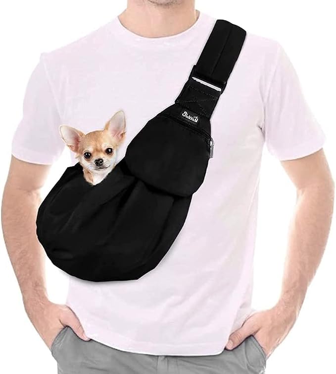 Lukovee Pet Sling, Puppy Small Pet Cat Carrier with Safety Hook | Hands-Free,Padded Strap, Breathable, Adjustable, Storage Pocket, Tote Bag Shoulder Bag with Front Pocket (BN, S)