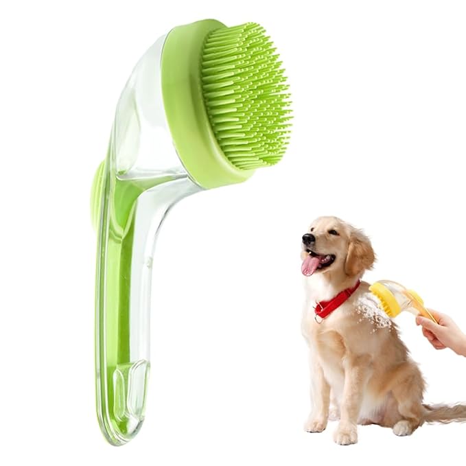 2025 New Pet Bath Brush, 2 in 1 Dog Bathing Grooming Massage Brush with Shampoo Dispenser, Dog Scrubber for Long Short Haired Dogs and Cats (Green)