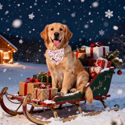 Christmas Dog Bandana–Christmas Red & Green Plaid Triangle Scarf for Small Medium Large Dogs, Soft Cotton Pet Bib for Winter & New Year, Adjustable Dog Kerchief