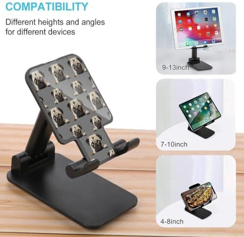 Desktop Adjustable Little Puppy Funny Pug Face Eyes Cookie Cell Phone Stand | Art Cute Pet Dog Lovely Animal, Phone Holder, with Non Slip Base, Compatible with 4"-13" Smartphones Tablet, Travel Office