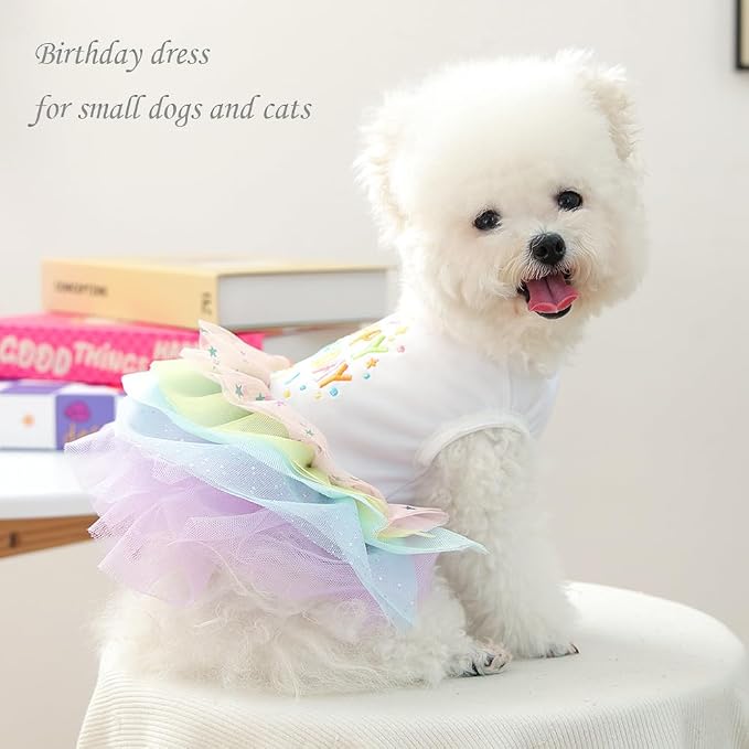 Dog Birthday Outfit Girl Puppy Princess Tutu Dress for Small Dogs Pet Birthday Cake Dresses Cat Birdhay Decoration Haliday Pet Apparel (Coloful, X-Large)